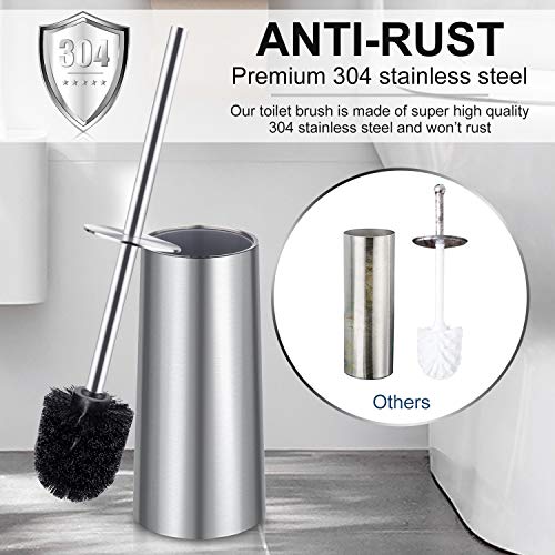 Toilet Brush and Holder, 2 Pack Toilet Brush with 304 Stainless Steel Long Handle, Toilet Bowl Brush for Bathroom Toilet-Ergonomic, Elegant,Durable (Silver) - color: Silver