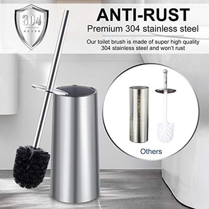 Toilet Brush and Holder, 2 Pack Toilet Brush with 304 Stainless Steel Long Handle, Toilet Bowl Brush for Bathroom Toilet-Ergonomic, Elegant,Durable (Silver) - color: Silver