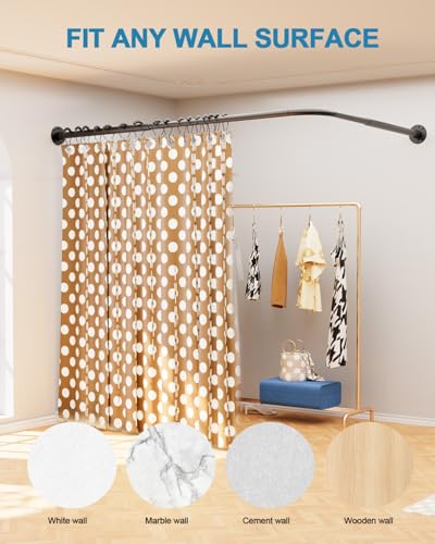 Supforce Curved Shower Curtain Rod, L Shaped Corner Shower Rod [24"-37"] x [24"-37"] Adjustable, Stainless Steel 90 Degree Angled Shower Curtain Rod with 12 Hooks & Ceiling Support, No Sagging