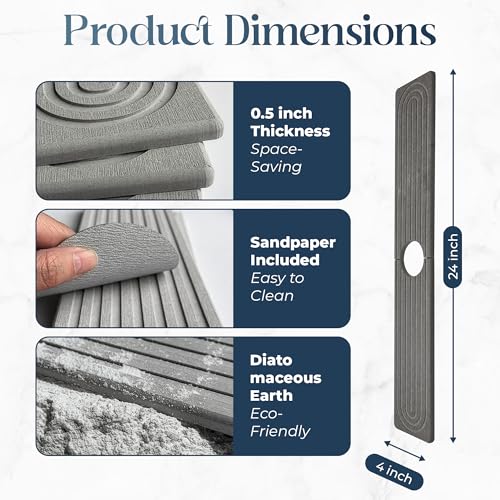 4-Piece Stone Sink Splash Guard Set – Absorbent Diatomite Kitchen Sink Mat with Faucet Cutout, Heat Resistant Stone Drying Mat, Non-Slip Trivet & Splash Guard