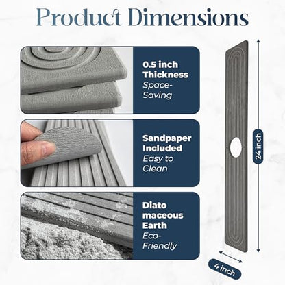 4-Piece Stone Sink Splash Guard Set – Absorbent Diatomite Kitchen Sink Mat with Faucet Cutout, Heat Resistant Stone Drying Mat, Non-Slip Trivet & Splash Guard