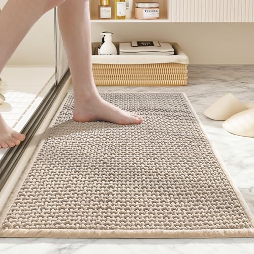 Bathroom Rugs Non Slip Washable, Super Absorbent Thin Bath Mat for Small Quick Dry Low Pile Bathroom Rug, (Khaki, 24″x16″) - color: Khaki, size: 1'4" x 2' (24″x16″)