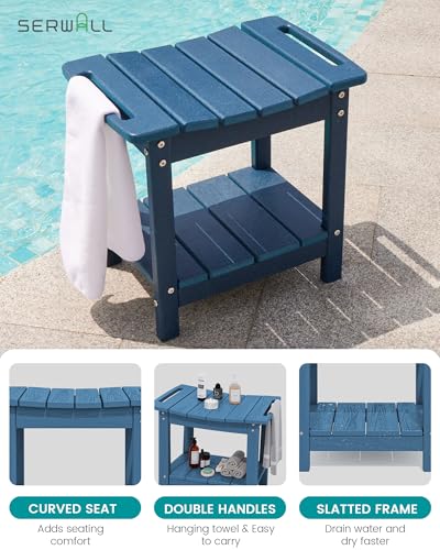SERWALL Shower Bench, 18" Shower Stool for Inside Shower, HDPE Waterproof Shower Seats for Adults with Storage Shelf & Handles, 360 lbs Capacity- Blue - color: Blue