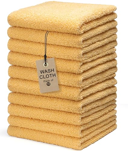 Textila Terry Wash Cloths – Pack of 10, Warm Yellow, 12x12 Inches – Soft, Absorbent & Multipurpose Cotton Washcloths for Face, Hand, Bath, Kitchen, Spa, Gym & Hotel Use - color: Warm Yellow