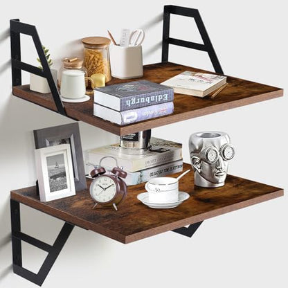 Tectocker-DOU 2 Pc Deep Floating Wall Shelves, Heavy Duty, 15.7×11.8, Brown | Easy Install, All Hardware Included. Holds 40 Lbs. Easy-Clean. For Living Room, Kitchen, Bathroom, Bedroom, Office. - color: Brown, size: 15.7W×11.8D