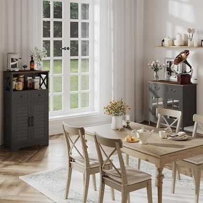 ChooChoo Farmhouse Storage Cabinet, Bathroom Floor Cabinet with Doors and Drawers, Kitchen Pantry Cabinet for Living Room, Laundry, Black