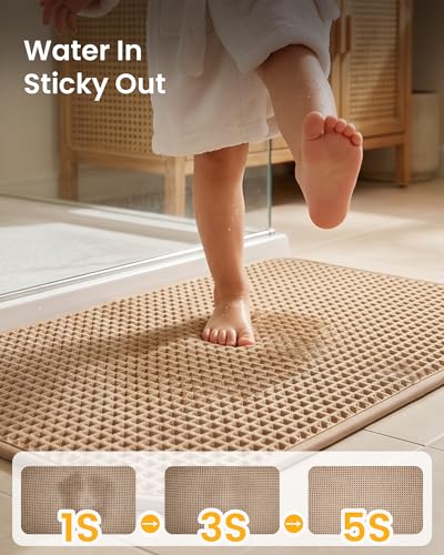 Upgraded Non Slip Waffle Bath Mat, Super Absorbent Bathroom Rug, 20x30 inch | Boho Decor Kitchen Rug, Soft & Machine Washable Bathroom Floor Mat for Tub, Sink, Vanity, Entryway, Brown
