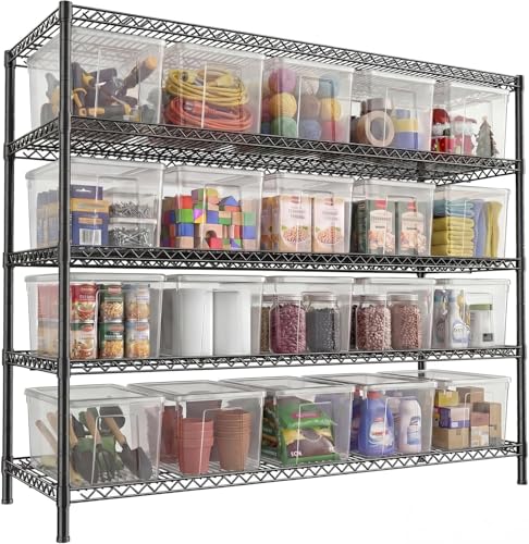 REIBII 3200LBS Storage Shelves 55.5" W Garage Shelving Heavy Duty 5 Tier Adjustable Wire Shelving Unit Metal Shelving for Garage Pantry Commercial Basement,55.5" W X 18''D X 71" H - color: Black