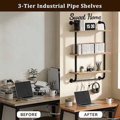 3 Tier Wall Shelves Over Toilet Rustic Industrial Floating Shelf - color: Brown, size: 3 tier