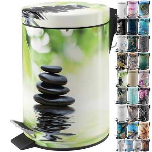Sanilo Small Bathroom Trash Can with Lid [1.3 Gallon] - Lidded Tiny Trashcan for Garbage - Mini Metal Bin with Soft Closing Mechanism - Bath Room Accessoire Wastebin with Inner Bucket (Harmony) - color: Harmony