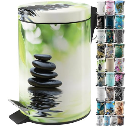 Sanilo Small Bathroom Trash Can with Lid [1.3 Gallon] - Lidded Tiny Trashcan for Garbage - Mini Metal Bin with Soft Closing Mechanism - Bath Room Accessoire Wastebin with Inner Bucket (Harmony) - color: Harmony