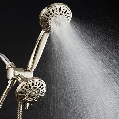AquaDance Brushed Nickel Premium High Pressure 48-setting 3-Way Combo for The Best of Both Worlds – Enjoy Luxurious 6-setting Rain Shower Head and 6-Setting Hand Held Shower Separately or Together | Enjoy Two 6-Setting Rain & Hand Showerheads Separately o