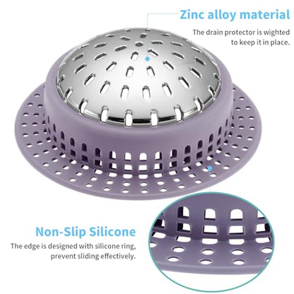 Aluvor Bathtub Drain Hair Catcher Shower Drain Cover Sink Drain Protector | Bathroom Sink & Bathtub Drain Strainer for Pop-Up & Regular Drains, purple - size: Large-Purple