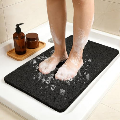 17 * 30in Shower Mat Bathtub Mat Non Slip | Bathmats Non Slip, Quick Drying Foot Scrubber Loofah Mats for Inside Shower, Tub, Bathroom, Home, Black - color: Black, size: 30" x 17" (Rectangular)