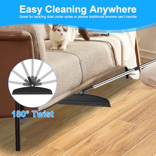 Broom and Dustpan Combo Set, 51" Long Handle with Squeegee | Black Complete Cleaning Kit, Floor Squeegee for Wet & Dry Messes, Built-in Comb Dustpan for Home & Pet Areas - color: Black