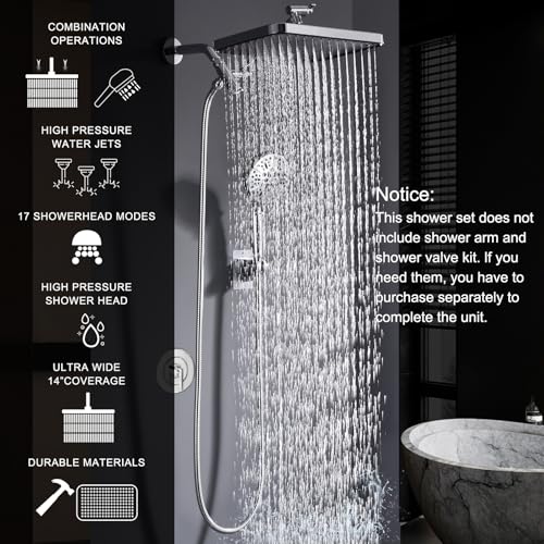 14 Inch Rain Shower Head and Handheld Spray Combo Set, Tool-Free Easy Installation Bathroom Shower System, High Pressure Multi-Function Showerhead with Multiple Spray Modes for Home Use - style: Classic