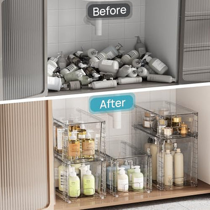 Vtopmart Clear Stackable Storage Drawers, 6 Pack Tall Organizer Set | Tall, Medium and Small Pull-Out PET Drawers with Stackable Design for Bathroom Under-Sink Storage and Vertical Organization - style: 2 Large+2 Medium+2 Small