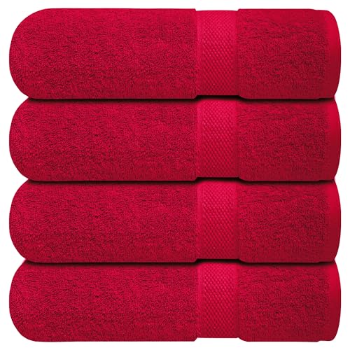 Infinitee Xclusives 100% Ring-Spun Cotton Bath Towels for Bathroom - Pack 4 | Luxury Super Soft, Absorbent & Quick-Drying |27x54 inches| Large Bathroom Towels Set |600 GSM| Gym, Shower, Spa & Hotel Use - color: Burgundy, size: Bath Towels - 4 Pack