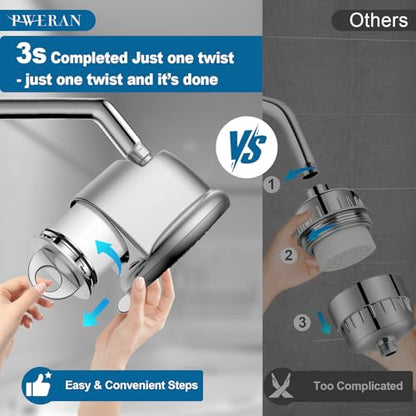 PWERAN Filtered Shower Head COMBO High Pressure 8 Modes | Remove Chlorine Reduces Dry Skin & Hair