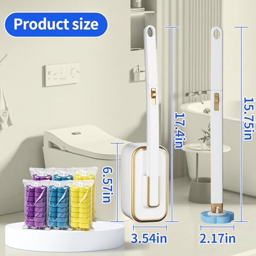Disposable Toilet Brush Kit with 48 Refill Heads, Holder Storage Caddy Wall-Mounted Toilet Bowl Wand Scrubber for Bathroom Toilet Cleaner Toilet Bowl - color: Disposable Toilet Brush