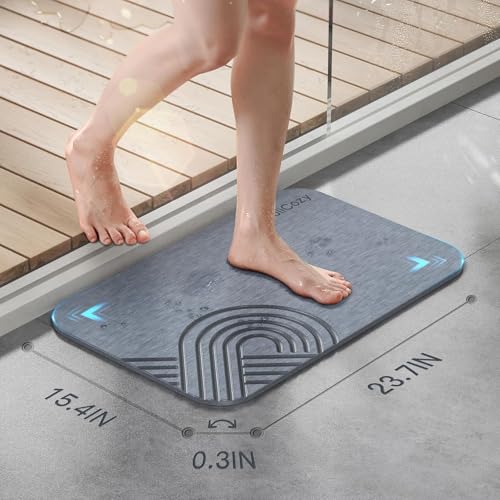 SoliCozy Stone Bath Mat - Diatomaceous Earth Quick Dry Bath Mat, Super Absorbent Non-Slip Shower Mat for Bathroom, Kitchen, Pool - Natural Diatomite Bathtub Mat (Grey, 16x24in.