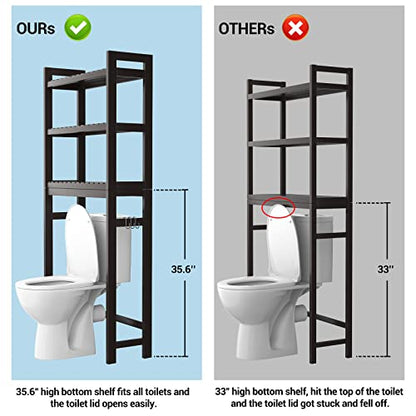 Over The Toilet Storage, Bamboo 3-Tier Over-The-Toilet Space Saver Organizer Rack, Stable Freestanding Above Toilet Stand with 3 Hooks for Bathroom, Restroom, Laundry, Espresso - color: Espresso