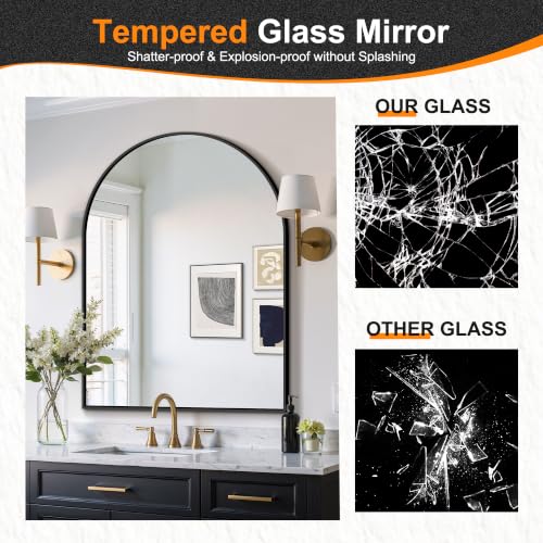 Arched Bathroom Mirror, Black, 40"x30" - color: Black, size: 40"L x 30"W
