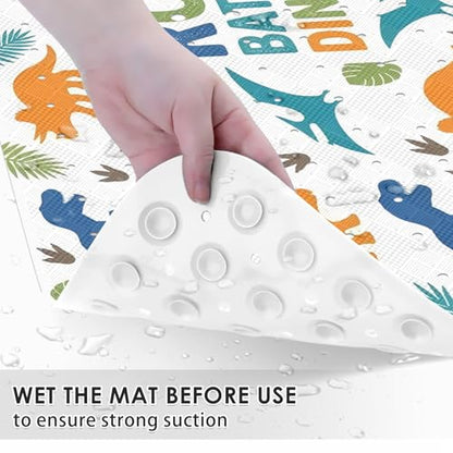 Dinosaur Jungle Animal Bathtub Shower Mat Tropical Whimsical Non-Slip Tub Extra Long Bath Floor 40X16 Inch Machine Washable for Bathroom Tub Bath Mat for Toddler and Baby - color: Cartoon Dinosaur