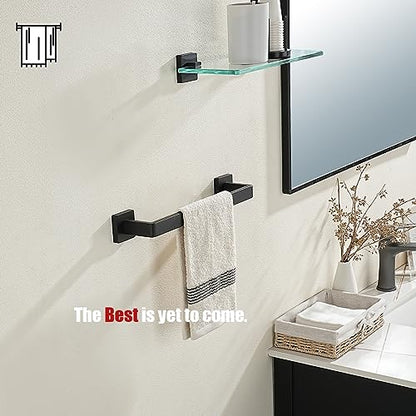 JQK Black Towel Bar, Rounded Edges 18.41 Inch Towel Rack, 304 Stainless Steel Bathroom Wall Mount, Useable Length 16 Inch, TB250L16-PB - color: Matte Black, size: 16.41 Inch