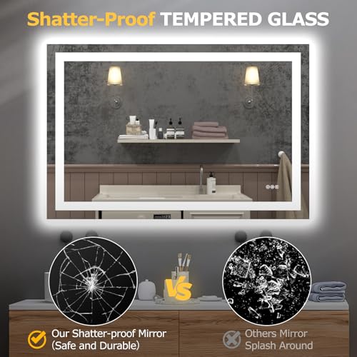 Hivone 48"X32" LED Bathroom Mirror with Lights, Anti-Fog, Dimmable, Backlit + Front Lit, Smart Bathroom Vanity Mirror, Memory Function, Shatterproof, Tempered Glass (Horizontal/Vertical) - size: 32"L x 48"W