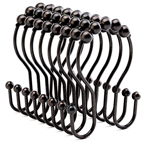 Bathway Shower Curtain Hooks Bronze Shower Curtain Rings Rust Proof Double Hook Shower Curtain Hooks, 12 Pcs Shower Hooks for Shower Curtain, Shower Rings for Curtain Bathroom, Metal Shower Rod Hooks - color: Bronze