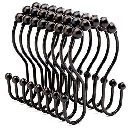 Bathway Shower Curtain Hooks Bronze Shower Curtain Rings Rust Proof Double Hook Shower Curtain Hooks, 12 Pcs Shower Hooks for Shower Curtain, Shower Rings for Curtain Bathroom, Metal Shower Rod Hooks - color: Bronze