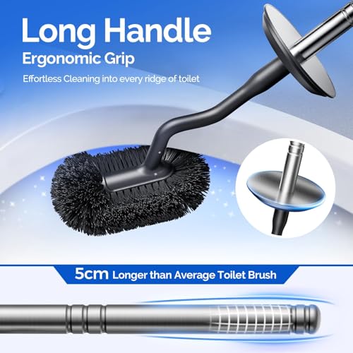 HAMITOR Toilet Brush and Holder Set：Stainless Steel Deep Clean Bathroom | Wall-Mounted Cleaner Brush with Curved Bristle for Home Apartment Bathroom Accessories Silver 1 Pack - color: Silver