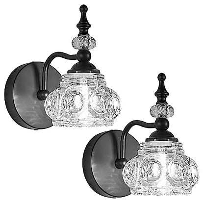 2-Pack Wall Sconces Black Bathroom Vanity Lighting Fixtures Black Wall Light with Glass Shade, Rust-Proof and Durable, Wall Lamp Using G9 Bulbs for Bedroom, Bathroom, Living Room - color: Black, size: 1-Light (2-Pack)