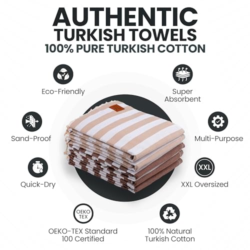 Gold CASE Turkish Beach Towel Set of 5 – 100% Cotton Beach Towels Oversized 70 x 38'' – MYRA Quick Dry Swim Towel – Lightweight Turkish Towels Set in Mocha Mousse - color: Beige Brown, size: Beach-Bath Towel Set of 5