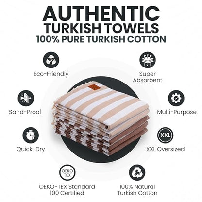 Gold CASE Turkish Beach Towel Set of 5 – 100% Cotton Beach Towels Oversized 70 x 38'' – MYRA Quick Dry Swim Towel – Lightweight Turkish Towels Set in Mocha Mousse - color: Beige Brown, size: Beach-Bath Towel Set of 5