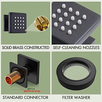 Shower Body Spray Jets, Matte Black Brass Square Shower Body Sprayer Spa Massage Showerhead Wall Mount Nozzles NPT 1/2”-4PCS (Matte Black) - color: Square-Matte Black, style: 4pcs