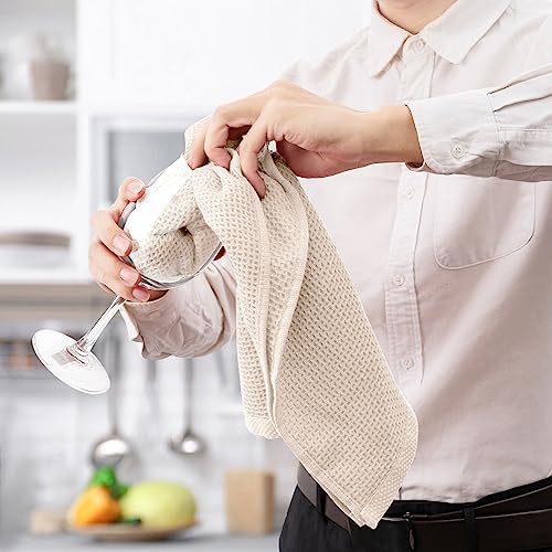 joybest Cotton Kitchen Towels, 4-Pack Waffle Weave Ultra Soft Absorbent Dish Towels Quick Drying Dish Cloths, 18 in x 28 in, Beige - color: Beige, size: 18 in x 28 in