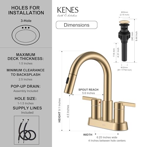 Champagne Bronze Pull Down Centerset Bathroom Faucet 4 Inch 2 Handle | Pull Out Bathroom Faucet with Pop Up Drain & Supply Lines, Lead-Free cUPC & NSF Certified, 3 Hole Faucet for Vanity RV Bar - color: Champagne Bronze