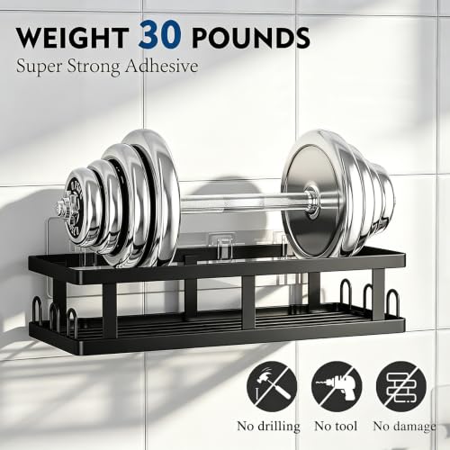 Youvip Black Shower Caddy, 6 Pack | No Drill, Adhesive Shelves, Large Capacity, 6 Adhesives, 24 Built-In Side Hooks - color: Black-6pc