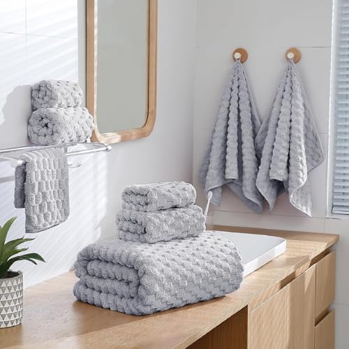Bath Towel Set,Includes a Bath Towel, a Hand Towel, and a Hair Drying Towel | Large 3-piece Set,It is Highly Absorbent and Ideal for Home bathrooms and Similar Spaces（Grey) - color: Grey