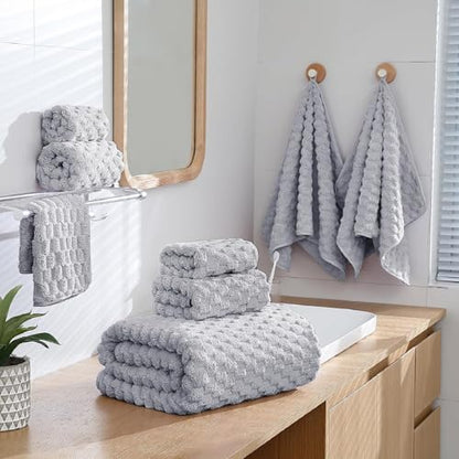 Bath Towel Set,Includes a Bath Towel, a Hand Towel, and a Hair Drying Towel | Large 3-piece Set,It is Highly Absorbent and Ideal for Home bathrooms and Similar Spaces（Grey) - color: Grey