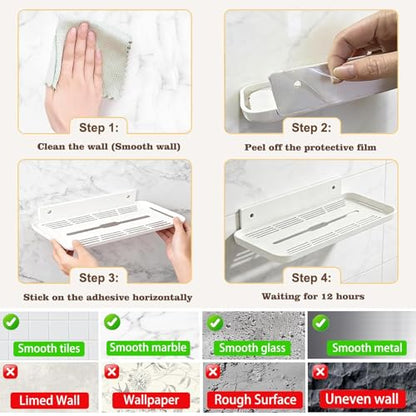 Wall Mounted Floating Shelf, Self Adhesive Shelf, No Drill Adhesive Wall Shelf, Floating Shelves Damage-Free Expand Walls Space for Living Room Kitchen Bathroom (2, White) - color: White