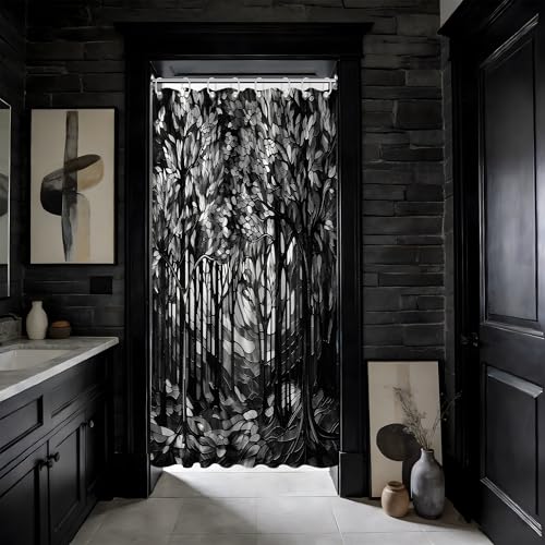 Small Stall Shower Curtain Rv Black and Gray, 48 x 72 Inchs | for Camper Stand Up Shower, Mens Pattern Design, Narrow Bathroom Decor Sets Waterproof Cloth Fabric, with Hooks - color: Black and Gray, size: 48"W x 72"L (Pack of 1)