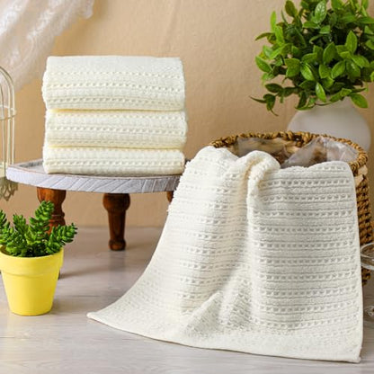 4 Pack Cream Hand Towels Waffle 100% Cotton 13x29 Inch | Soft Absorbent Bathroom Kitchen Use, Waffle Texture Quick Dry, Durable Cotton Washcloths Ideal for Guests Daily Needs - color: Cream