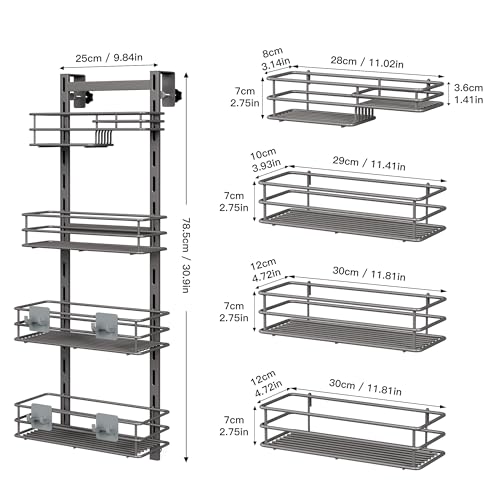 Orimade Over The Door Shower Caddy Adjustable 4 Tier Dark Grey,Bathroom Hanging Organizer Shelf Rustproof with 4 Hooks,Shower Basket with Soap Holder and Suction Cup - color: Dark Grey-4T