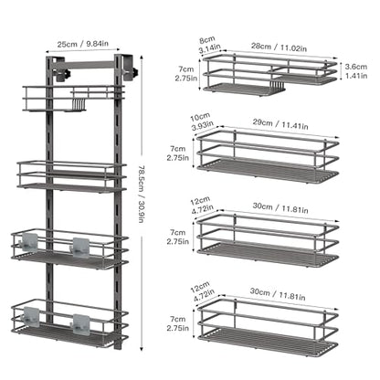 Orimade Over The Door Shower Caddy Adjustable 4 Tier Dark Grey,Bathroom Hanging Organizer Shelf Rustproof with 4 Hooks,Shower Basket with Soap Holder and Suction Cup - color: Dark Grey-4T