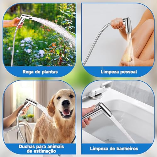 Handheld Bidet Sprayer Toilet Bathroom Douche Cloth Washing Diaper Cleaning Shower Head with 59in Hose and G1/2, 55/64", 15/16" Faucet Adapters, Hair Washing, Dog Shower and More