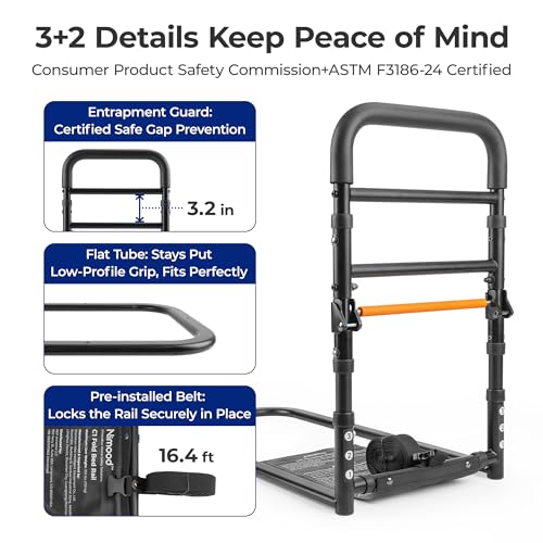 C1 Fold Bed Rails for Elderly Adults Safety - Bed Assist Rail with Adjustable Height, Tool-Free One-Hand Foldable Bed Rails for Seniors - size: C1F (Foldable NEW)