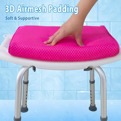AEROiVi Shower Seat Cushion Non-Slip Silicone Bottom 3D Mesh Washable Pink | Soft Shower Chair Cushion for Benches Quick Drying Washable Mat 3D Mesh Pad with Hook Design Elderly Handicap Disabled - size: Pink
